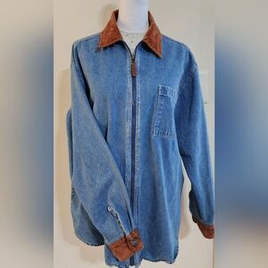 Vintage Bill Blass Denim Jacket Women's Cowgirl Western Suede Collar Size Medium